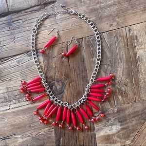 😍 Beautiful RED on silver costume jewelry set